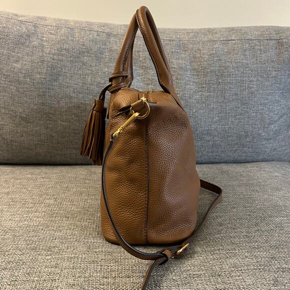 Tory Burch McGraw Slouchy Leather Satchel Moose Brown Tassel Bag Top Handle EUC - Picture 15 of 16